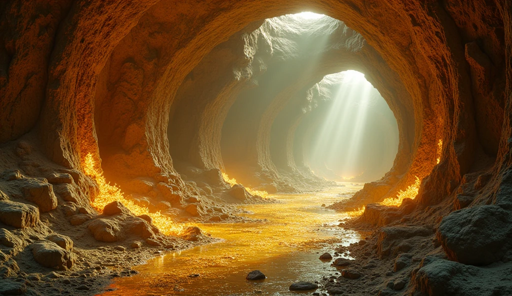 There are many gold and jade mines underground.（best quality，4K，8k，High level，masterpiece：1.2），Ultra Detailed，（lifelike，Photo real，Photo real：1.37）