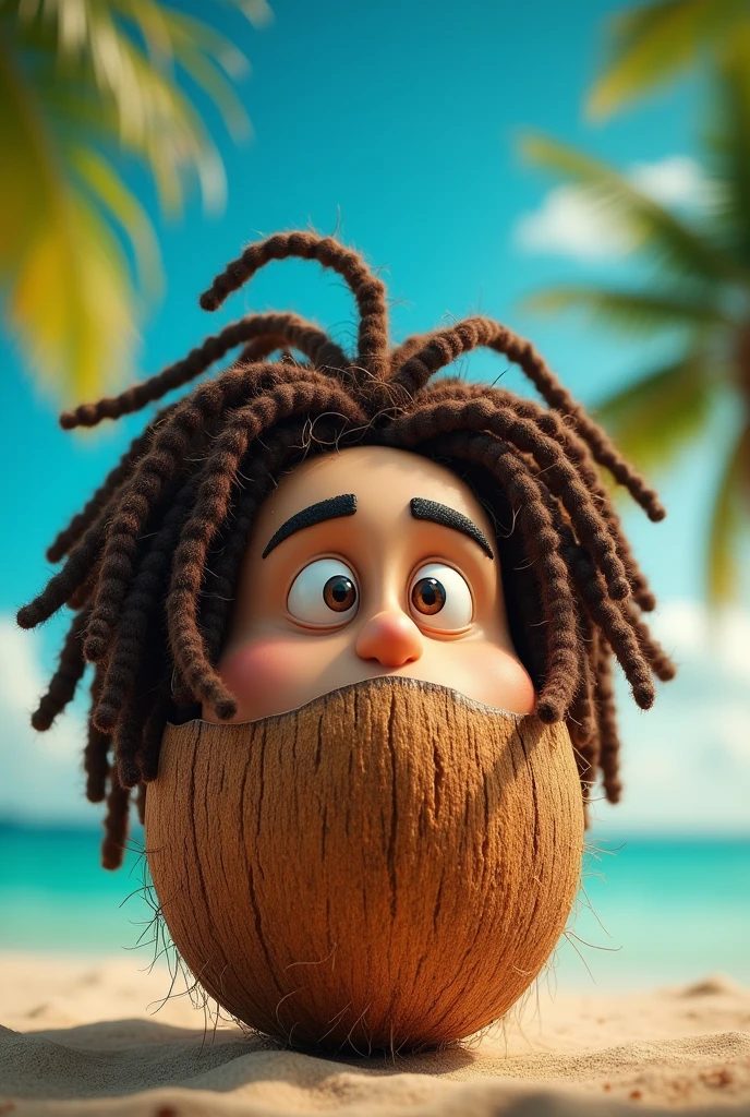 a fruit coconut with bob marley's hairstyle, singer from jamaica