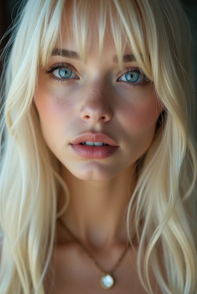 (close up:1.4)、(RAW Shooting:1.2)、(Photorealistic:1.4)、(masterpiece:1.3)、(Top quality:1.4)、Bright expression、Very beautiful girl、Extraordinary beautiful girl、Delicate, lovely and beautiful face、Beautiful bangs、Fair and shiny skin、Facial hair、Bangs that extend to the face、There are bangs between the eyes、Extra long hair、Attractive light and dark platinum blonde extra long straight silky henna hair、Charming, shining, beautiful, bright, clear, light blue big eyes、Luxury dress、Double eyelids、full body