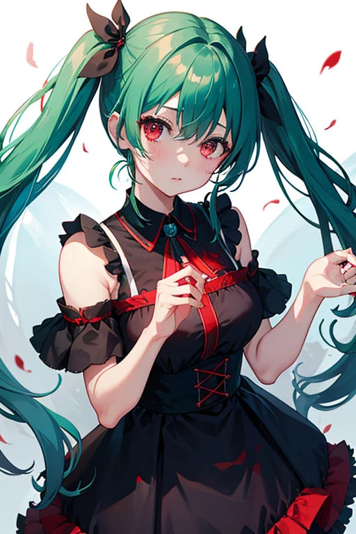 Blue-green twintails、Red eyes、吸Blood鬼、Girl、Blood、Red and black dress