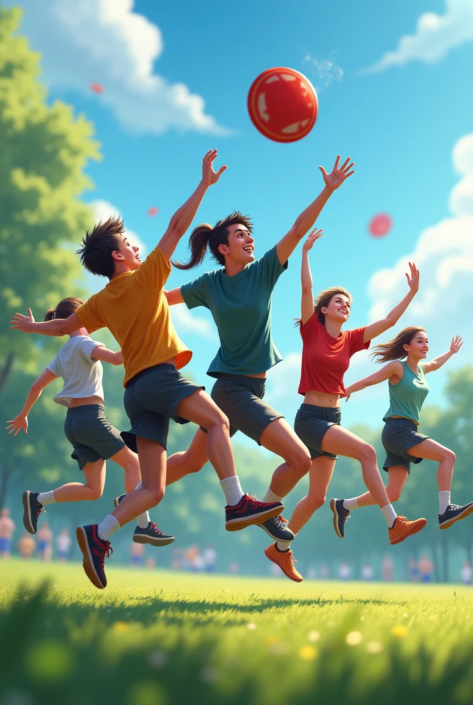 Players flying to catch the frisbee