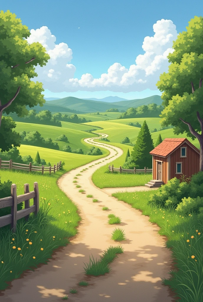winding country road，Dirt soil，First perspective，Don&#39;t have anyone，There is grass beside the road