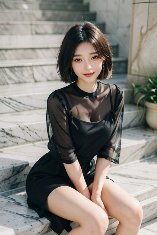 Black Dress posing for photo、Beautiful Asian Girl、Japanese Girls、Cute pale face of a girl、young woman、short hair、Pink Hair、Sakimi-chan、((highest quality、8k、masterpiece:1.3))、concentrate:1.2、Perfect body beauty:1.4、Butt:1.4、((Layered Haircut、Beautiful breasts:1.5))、(Wet clothes:1.1)、(rain、street:1.3)、Off the shoulder、See-through dress;1.3、Bandeau dress:1.1、Highly detailed face and skin texture、Delicate eyes、double eyelid、 White skin、Short brown hair、(shut up:1.3)、rain上がり、(empty rainbow:1.1)、(Black Dress:1.2)、The amazing Manhattan skyline