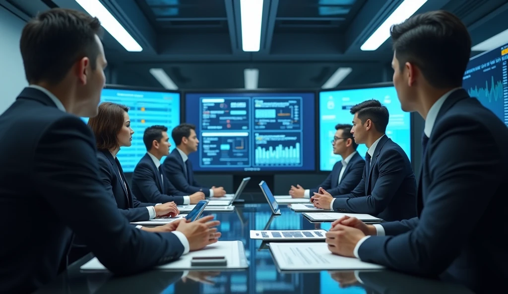 (photorealism:1.2),* **Characters:** Binance Security Team Members
* **Description:** Working together in a meeting room, analyzing data
* **outfit:** Corporate uniforms
* **place:** Modern meeting room
* **Action in the background:** Whiteboards with charts and graphs
* **type of plan:** plano general
* **style:** hyper-realistic, photo realistic, cinematography ar—9:16