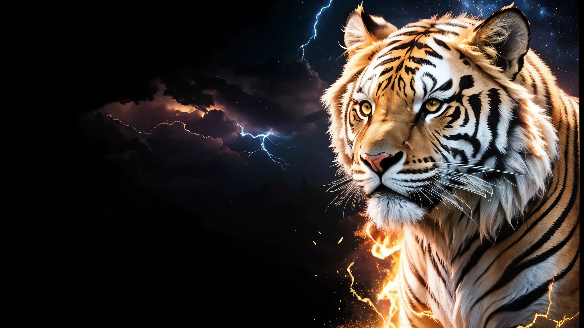 tigre, Divine tiger, naturals, naturals, ferocious, masculine, mighty, Golden and white tiger, Powerful Tiger, naturey bela, Great Realistic, FullHD 8k, Light of sky, sunset night, Clear sky Sun, doradas, offwhite, Branco e doradas, detailed realistic face, 8k Detailed Realistic White Tiger, ultrarealistic 8k |Energia de thunder realista detalhada, Strong Creature realista detalhada, Strong Creature, male lion, Rendering, Fotorrealista 8k, UltraHD Alta definição 8k, Detailed Realista 16K, Nitidez Fotorrealista 8k, 16K photorealistic textures, Contraste Fotorrealista 8k, Sombras Fotorrealistas 8k, Luzes Fotorrealistas 8k, Detailed Realistic Sunset, Detailed Realistic leão Face, Detailed realistic light, detailed textures, thunder, detailed shadows, detailed colors, Celestial Electricity, Golden thunder, Realistic Lion, Ultra Realista 16K, Realista 16K, Realista 16K sharpness, 16K photorealistic textures, 16K realistic colors, powerful creature, Majestic power, Power of Heaven, Great Divine, naturals, detailed contrast, realistic contrast, high resolution, detailed colors, fire, villany, divine creature, 8k, realistic detailed, 16K, 8k, High definition, detailed contrast, realistic contrast, high resolution, detailed colors, fire, villany, divine creature, Realistic Power, Realistic Tiger, naturals thunders, Strong Eyes, naturey, fire, Sky P9wer, Water Power, thunder, realistic detailed, chic, ferocious,