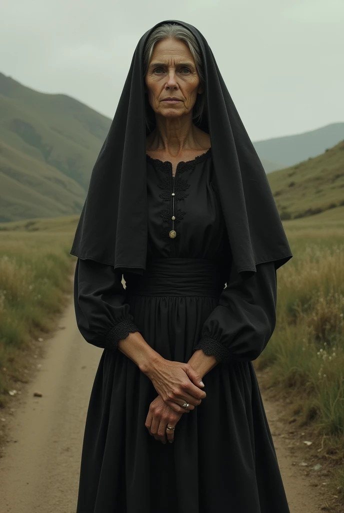 Country woman dressed in semi-mourning