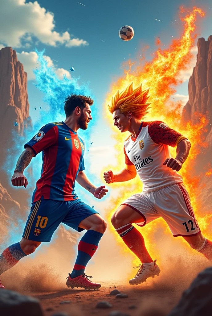 Messi and Cristiano Ronaldo vs Goku and Vegeta in an epic fight