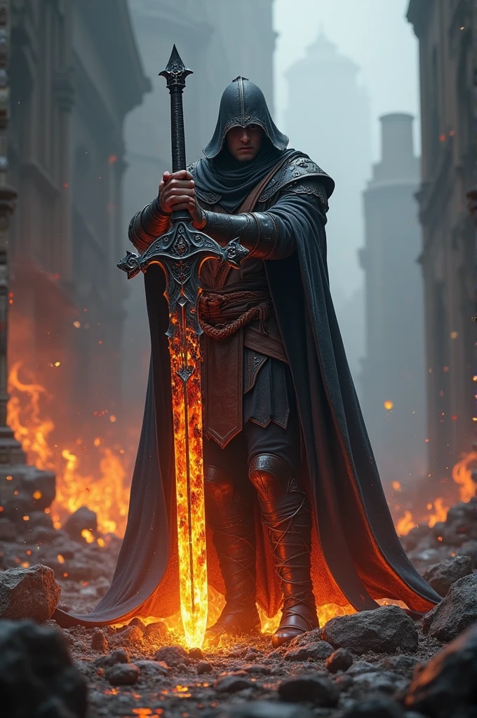 A sword combined with obsidian and fire