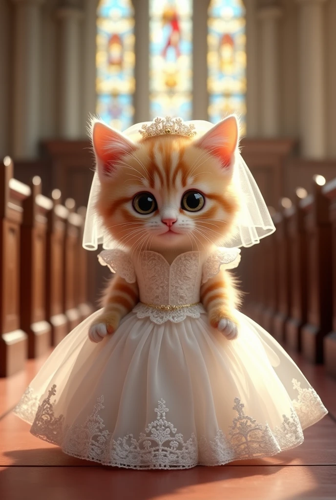kitten cute Wedding dress outfit church background Real
