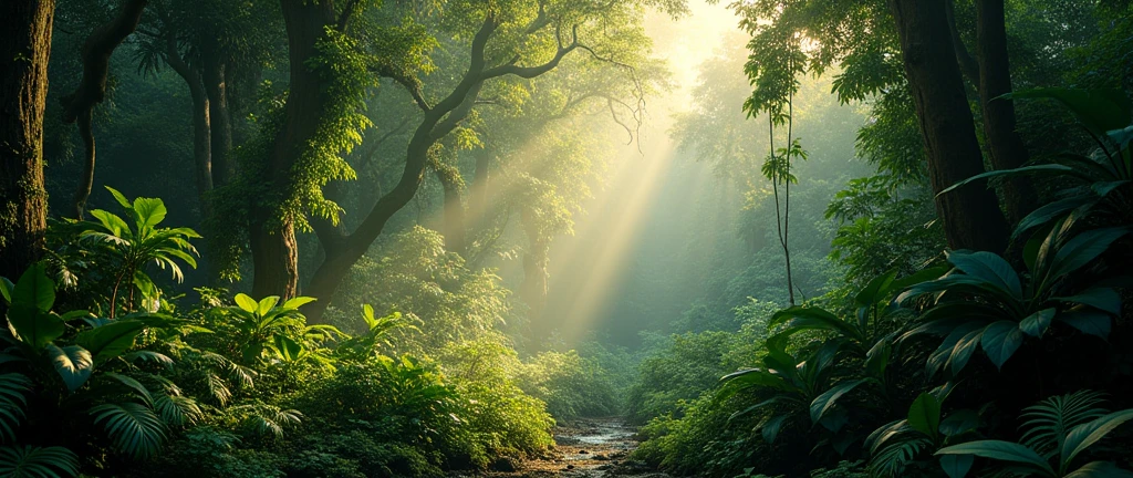 a lush african jungle,dense tropical foliage,exotic wildlife,powerful sunlight,dramatic shadows,vibrant colors,detailed leaves and vines,overgrown and untamed,no humans present,stunning cinematic lighting,(best quality,4k,8k,highres,masterpiece:1.2),ultra-detailed,(realistic,photorealistic,photo-realistic:1.37),dramatic lighting,warm color palette,dramatic shadows and highlights,dense vegetation,towering trees,mysterious atmosphere,awe-inspiring nature