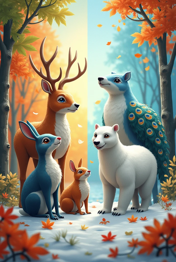 rabbit spring autumn deer summer peacock polar bear winter each one like a season of the year