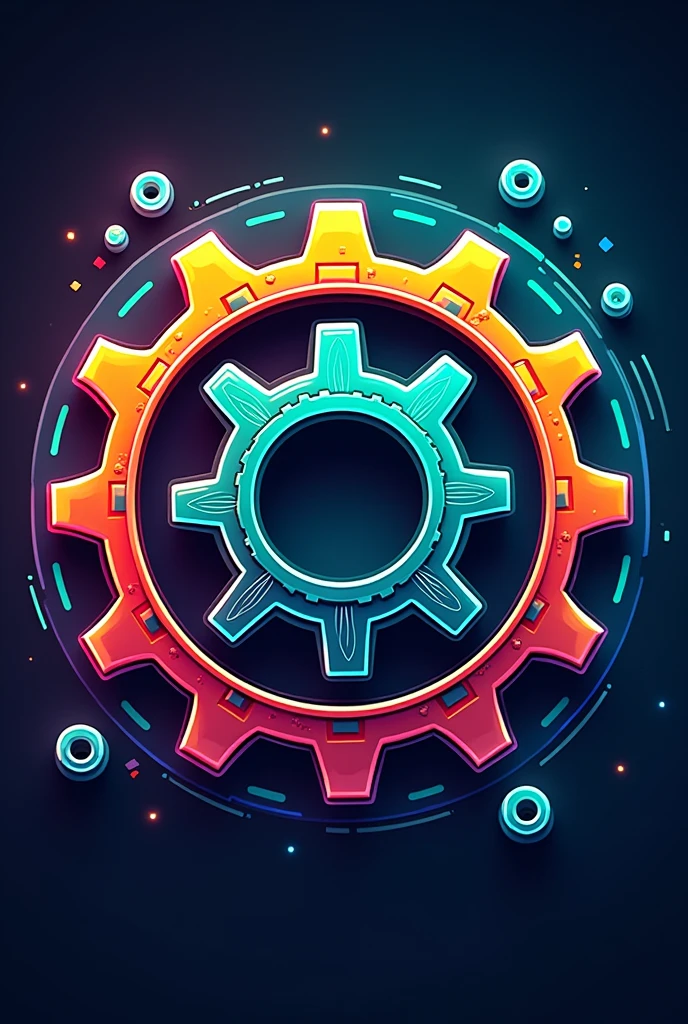 Make me a logo for the company TOY FACTORY where the letter “o” is replaced by gears, and where the main element is a gear, The main colors are, blue, orange, green and yellow, In neon, the typography is like toys