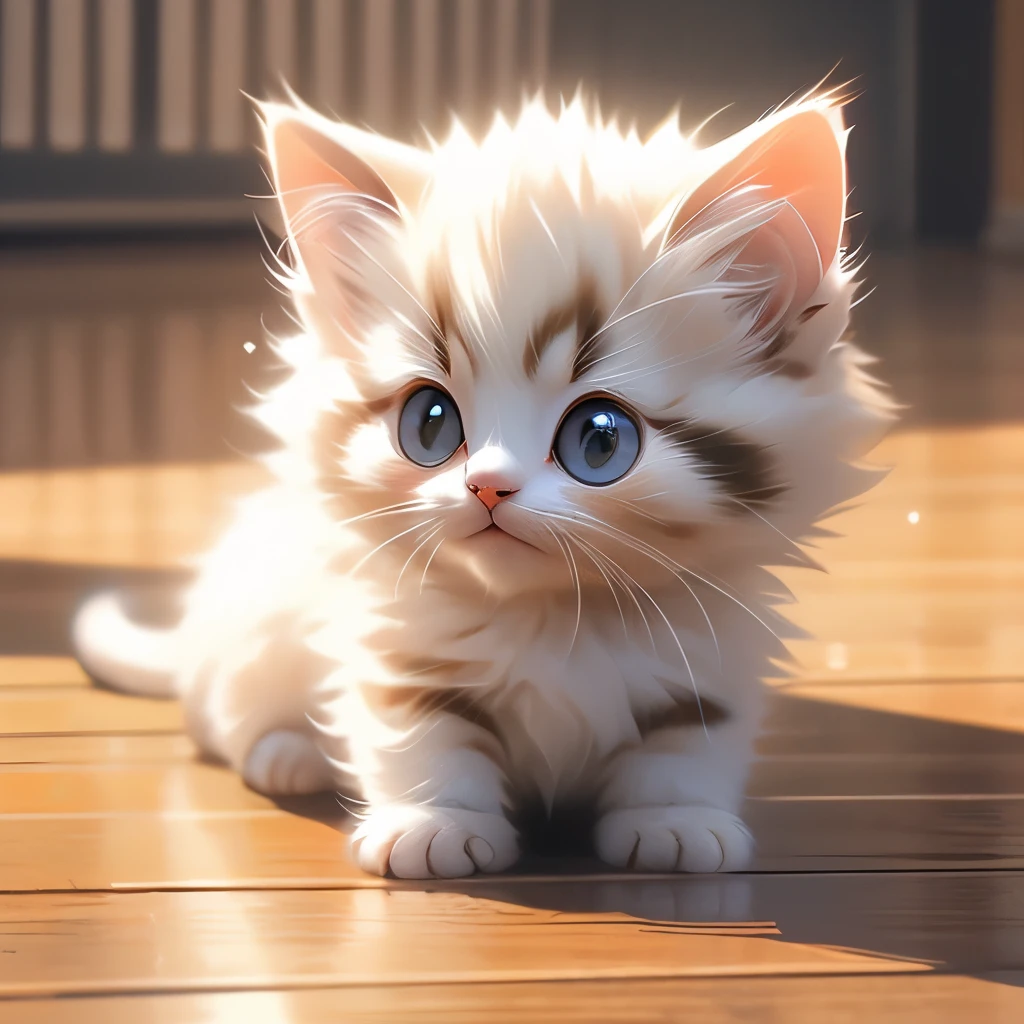 there is a small kitten that is sitting on the floor, adorable appearance!!!, painfully adorable, cute and adorable, beautiful and cute, cute cat, has a very realistic look to it, adorable and cute, she has a cute face, awesome cat, lovely and cute, calico cat, incredibly cute, ultra realistic!!!, the cutest kitten ever, two headed cat