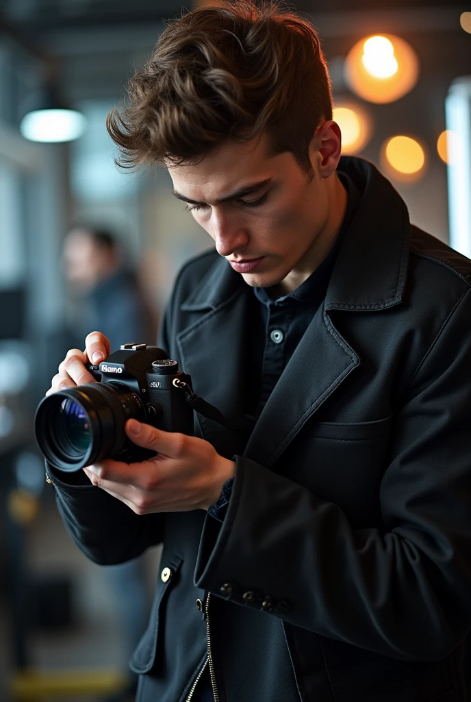 Young man working as a photographer in commercials, face not shown 