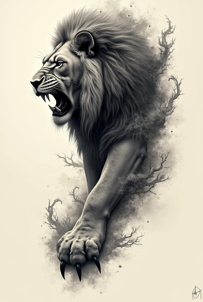 Sketch for tattoo, arm closure, strength, Sign of Leo, resilience, persistence, claw focus