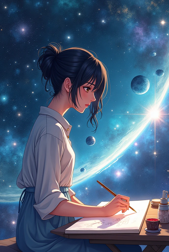 Beautiful Japanese manga artist、Japan anime、The background is space