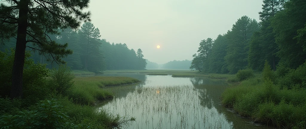 African forest without people distant horizon lake movie scene