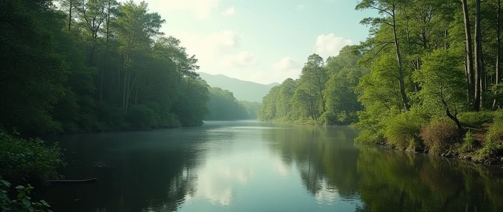 African forest without people distant horizon lake movie scene