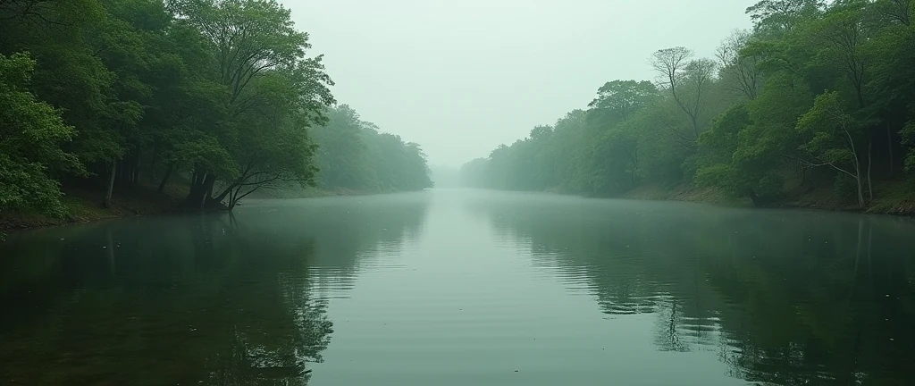 African forest without people distant horizon lake movie scene