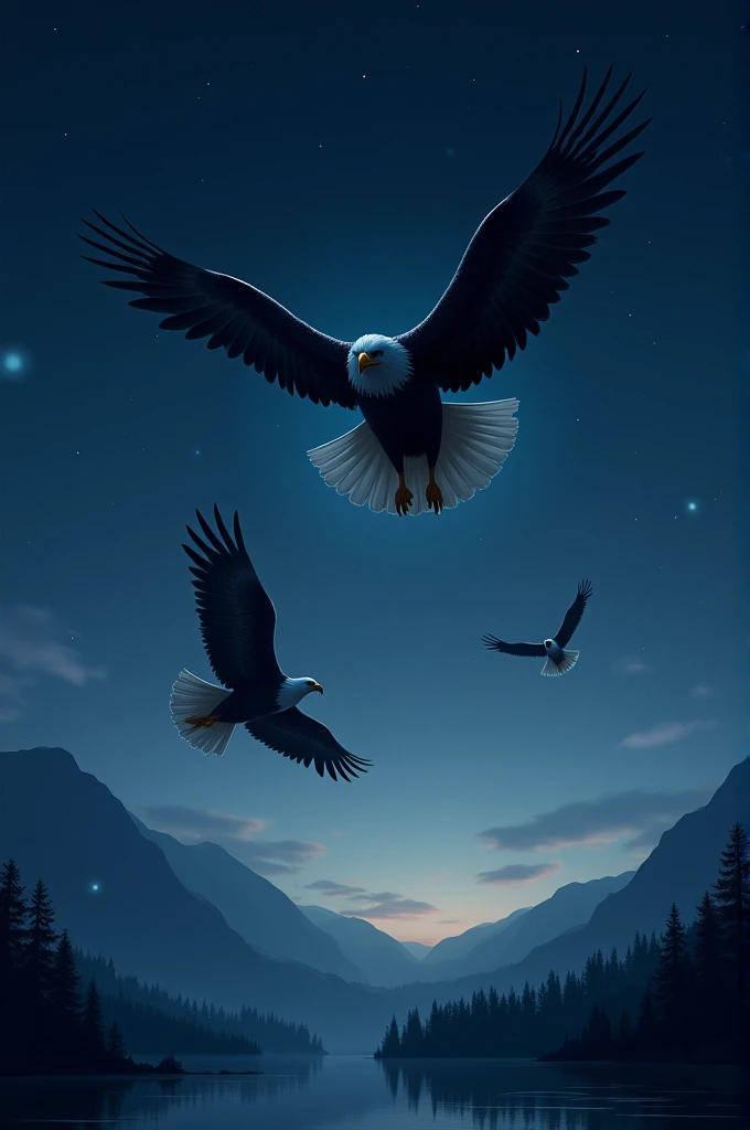 Eagles flying at night beautiful