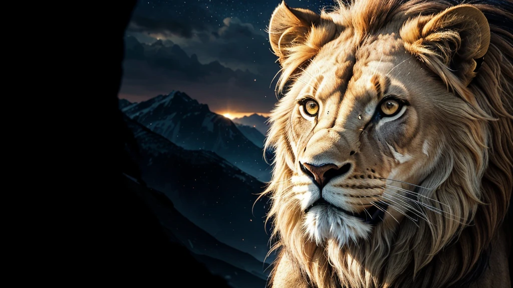 Lion, Divine Lion, naturals, naturals, ferocious, masculine, mighty, golden lion, Powerful Lion, beautiful nature, Great Realistic Lion, FullHD 8k, Light of sky, twilight, ferocious, Criatura ferocious, furious lion, Detailed Realistic Lion, Ultra Realistic HD Light, Photorealistic Detailed Shadows, UltraHD Photorealistic Definition, sunset night, Clear sky Sun, golden black, black andwhite, black and gold, detailed realistic face, 8k Detailed Realistic White Lion, ultrarealistic 8k |Energia de thunder realista detalhada, Strong Creature realista detalhada, Strong Creature, Lion macho, Rendering, Fotorrealista 8k, UltraHD Alta definição 8k, Detailed Realistic 16k, Nitidez Fotorrealista 8k, 16K photorealistic textures, Contraste Fotorrealista 8k, Sombras Fotorrealistas 8k, Luzes Fotorrealistas 8k, Detailed Realistic Sunset, Detailed Realistic Lion Face, Detailed realistic light, detailed textures, thunder, detailed shadows, detailed colors, Celestial Electricity, Golden thunder, Lion realista, Ultra Realistic 16k, Realistic 16k, Realistic 16k sharpness, 16K photorealistic textures, 16K realistic colors, powerful creature, Majestic power, Power of Heaven, Great Divine, detailed contrast, realistic contrast, high resolution, detailed colors, fire, villany, divine creature, 8k, realistic detailed, 16K, 8k, High definition, detailed contrast, realistic contrast, high resolution, detailed colors, fire, villany, divine creature, realistic detailed, posh, chic