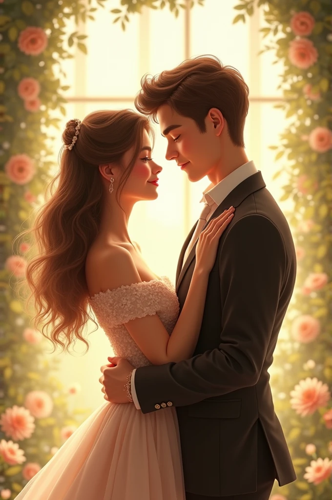Make me a picture of a pretty girl and a handsome 