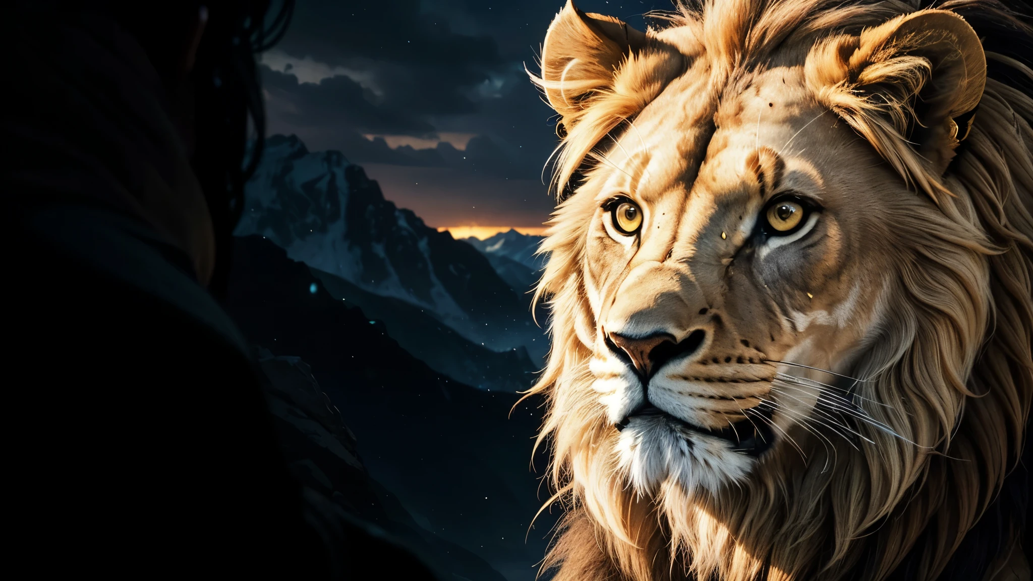 Lion, Divine Lion, naturals, naturals, ferocious, masculine, mighty, golden lion, Powerful Lion, beautiful nature, Great Realistic Lion, FullHD 8k, Light of sky, twilight, ferocious, Criatura ferocious, furious lion, Detailed Realistic Lion, Ultra Realistic HD Light, Photorealistic Detailed Shadows, UltraHD Photorealistic Definition, sunset night, Clear sky Sun, golden black, black andwhite, black and gold, detailed realistic face, 8k Detailed Realistic White Lion, ultrarealistic 8k |Energia de thunder realista detalhada, Strong Creature realista detalhada, Strong Creature, Lion macho, Rendering, Fotorrealista 8k, UltraHD Alta definição 8k, Detailed Realistic 16k, Nitidez Fotorrealista 8k, 16K photorealistic textures, Contraste Fotorrealista 8k, Sombras Fotorrealistas 8k, Luzes Fotorrealistas 8k, Detailed Realistic Sunset, Detailed Realistic Lion Face, Detailed realistic light, detailed textures, thunder, detailed shadows, detailed colors, Celestial Electricity, Golden thunder, Lion realista, Ultra Realistic 16k, Realistic 16k, Realistic 16k sharpness, 16K photorealistic textures, 16K realistic colors, powerful creature, Majestic power, Power of Heaven, Great Divine, detailed contrast, realistic contrast, high resolution, detailed colors, fire, villany, divine creature, 8k, realistic detailed, 16K, 8k, High definition, detailed contrast, realistic contrast, high resolution, detailed colors, fire, villany, divine creature, realistic detailed, posh, chic