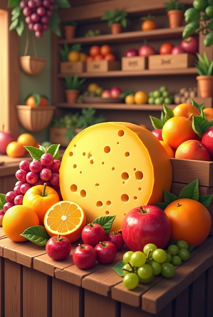 Cheese in fruit store