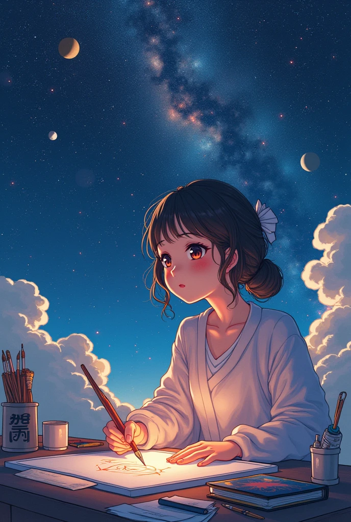 Beautiful Japanese manga artist、Japan anime、The background is space