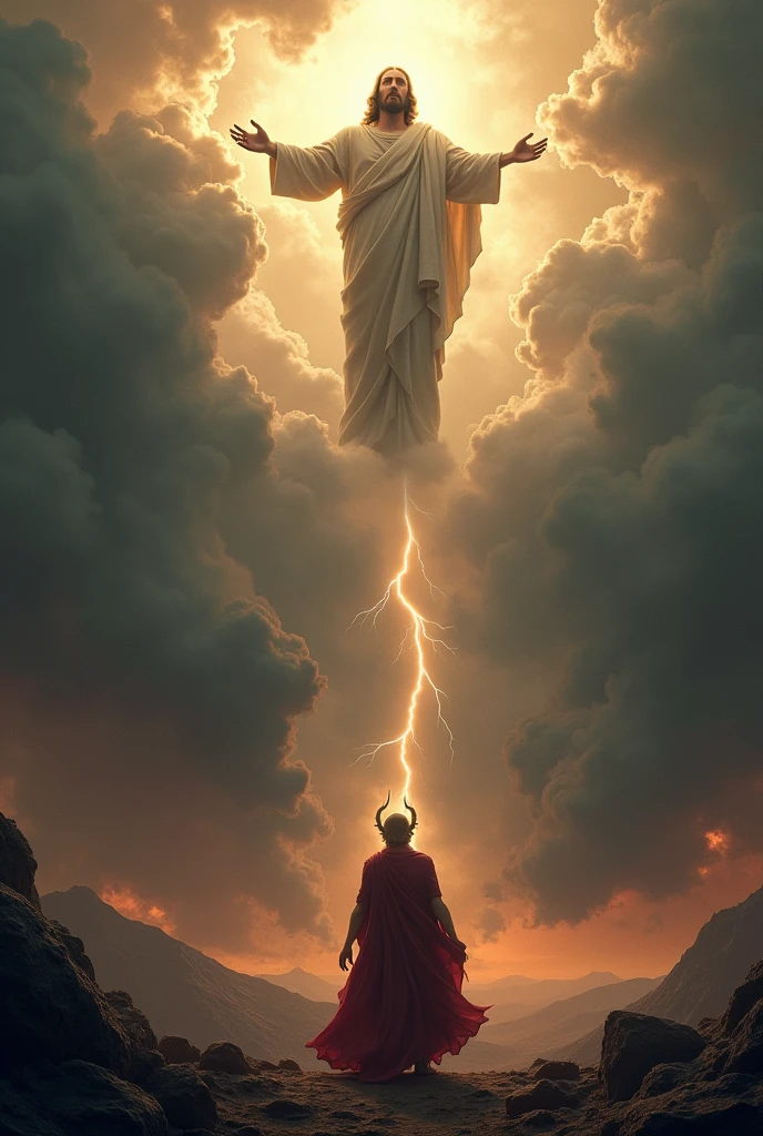 Jesus returning on the clouds and the antichrist looking at him