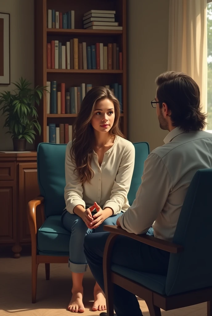 Patient in therapy session facing his psychologist