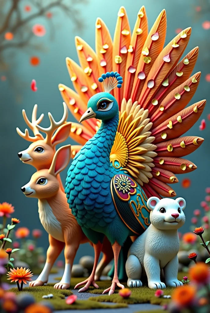 rabbit spring autumn deer summer peacock polar bear winter each one like a season of the year could be the peacock more peacock