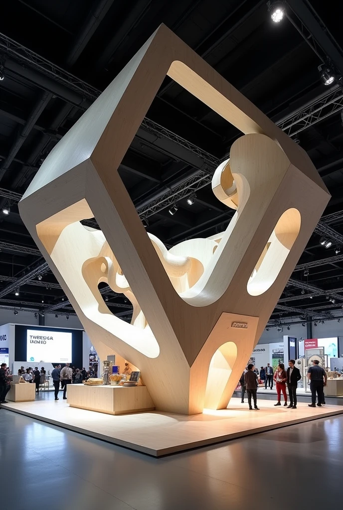 Create a 6 x 20 meter exhibition stand in the shape of a deformed hexagon