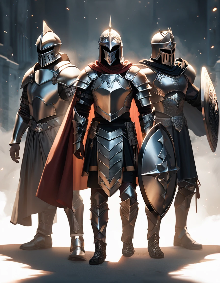 ((iconic Roman inspired armor, Galea helmet, Lorica musculata breastplate, simple armor, simple armor design)), ((scutum shield, tower shield, roman shield)), (roman inspired spartan, strong, willful, youthful, tall), ((lorica segmentata armor)), ((4th-century western roman inspired armor, dull metallic tone, dull metallic color, roman cape)), hope, ((Full body portrait)), ((Roman inspired warrior)), (simple roman soldier), (4th century armor), photorealistic, hyperrealistic, 8k, high quality, cinematic, dramatic lighting, fantasy, uplifting atmosphere, intricate details, angelic, holy, mysterious, savior, peaceful, foreboding, calming, chiaroscuro, dramatic shadows, dramatic highlights