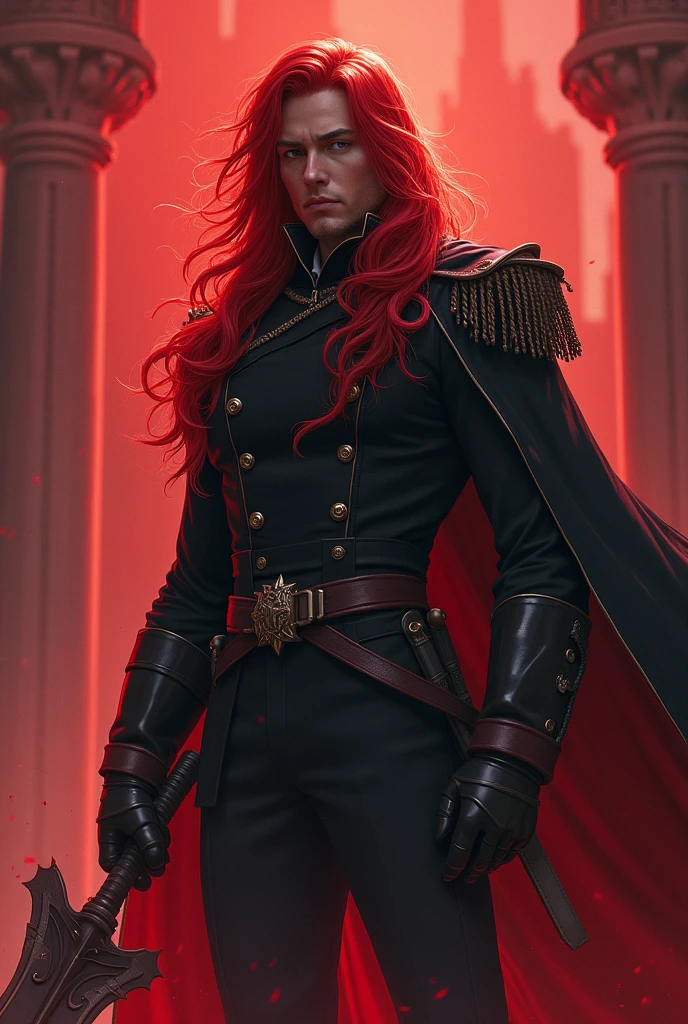 Morgan, the Crimson Red, is an imposing figure standing at 1.92 meters tall. He has long, fiery red hair that falls to his shoulders, reminiscent of Blade from Honkai Star Rail. His face is robust, radiating a calm and noble demeanor, reflecting his deep respect and sophisticated upbringing.
Morgan’s attire consists of a black military lieutenant uniform, which he wears with a tattered cape that has one sleeve intact and the other ripped. This outfit signifies both his military background and the trials he has endured.
Known as the "Crimson Red" due to a horrific experiment he was subjected to, Morgan is marked by the Scarlet Blood Curse. This curse resulted from an ill-fated attempt by scientists to create immortal soldiers using a mystical creature's essence. While many perished or gained exceptional powers, Morgan alone suffered a mutative curse.
His weapon, a halberd named Murmurius, also absorbed part of this curse. The halberd became a living extension of the curse, similar to Rhaast for Kayn in League of Legends. This living weapon and the curse have made Morgan a feared mercenary, with rumors spreading about his monstrous transformation and his acceptance of dangerous missions that others would avoid.
Morgan’s presence blends the remnants of his noble past with the dark and cursed nature of his current existence, embodying both a tragic hero and a formidable force.
I would like it to be in a mature style, with the art in a fantasy and RPG style set in the Old West.