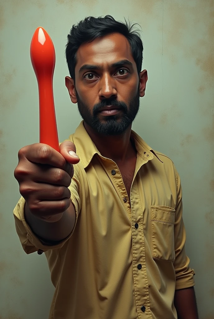 A indian  holding a dildo
