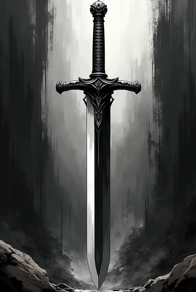 A sword of only black and white colors in manga style