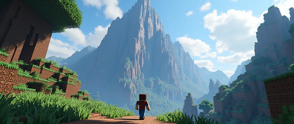 Minecraft game walking mountain