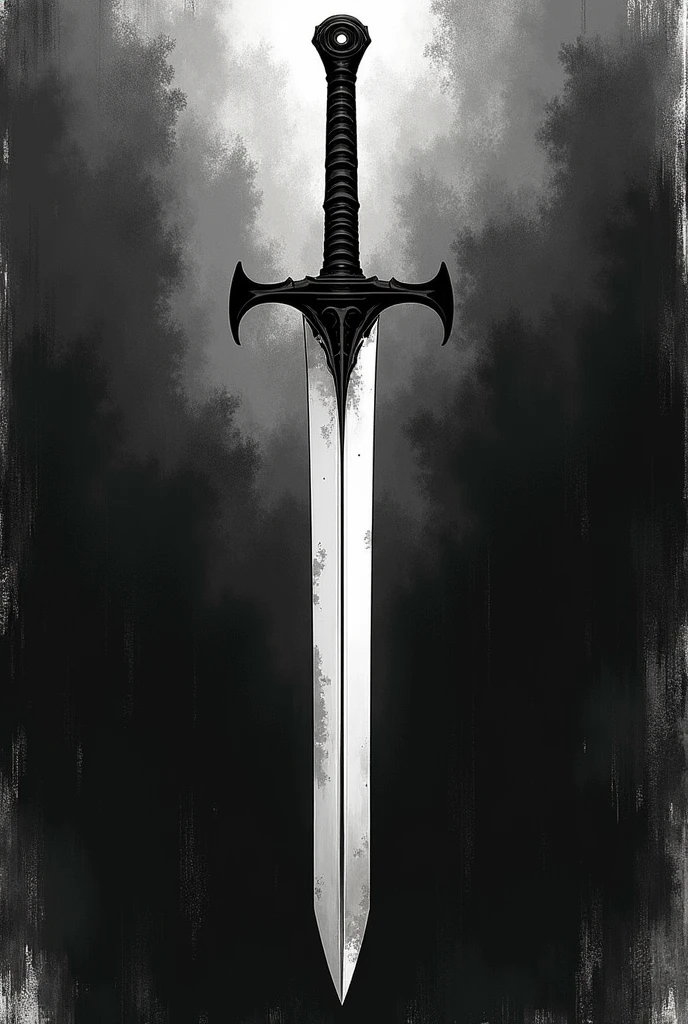 A sword of only black and white colors in manga style