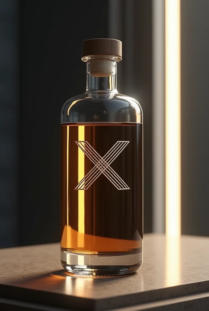 X logo designed in a neat and modern way on a glass bottle 