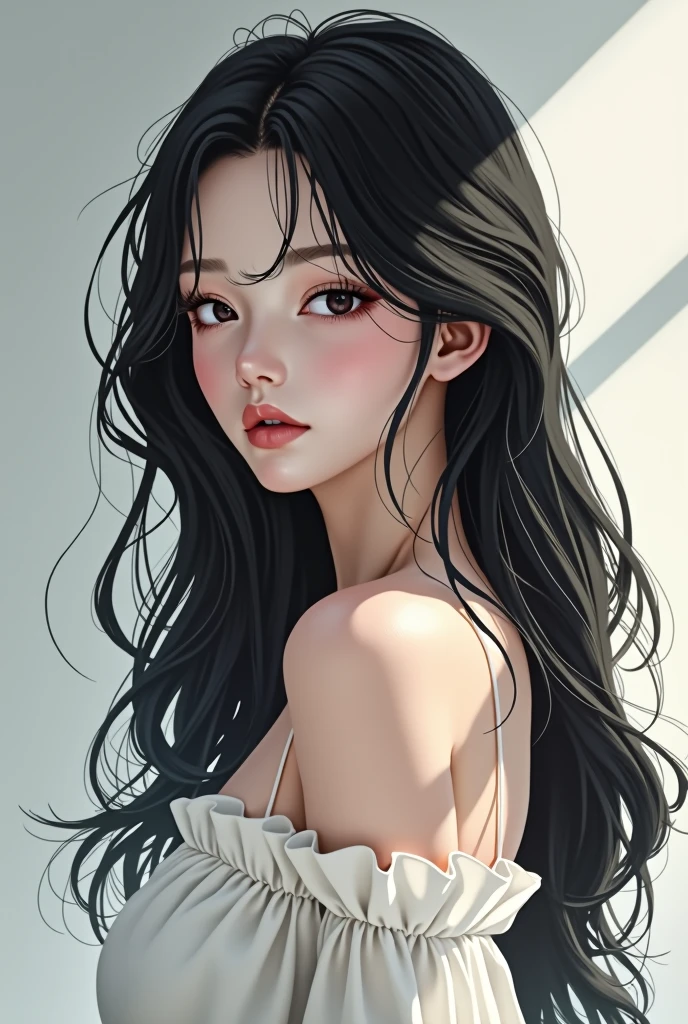 Korean style black hair beauty　anime
