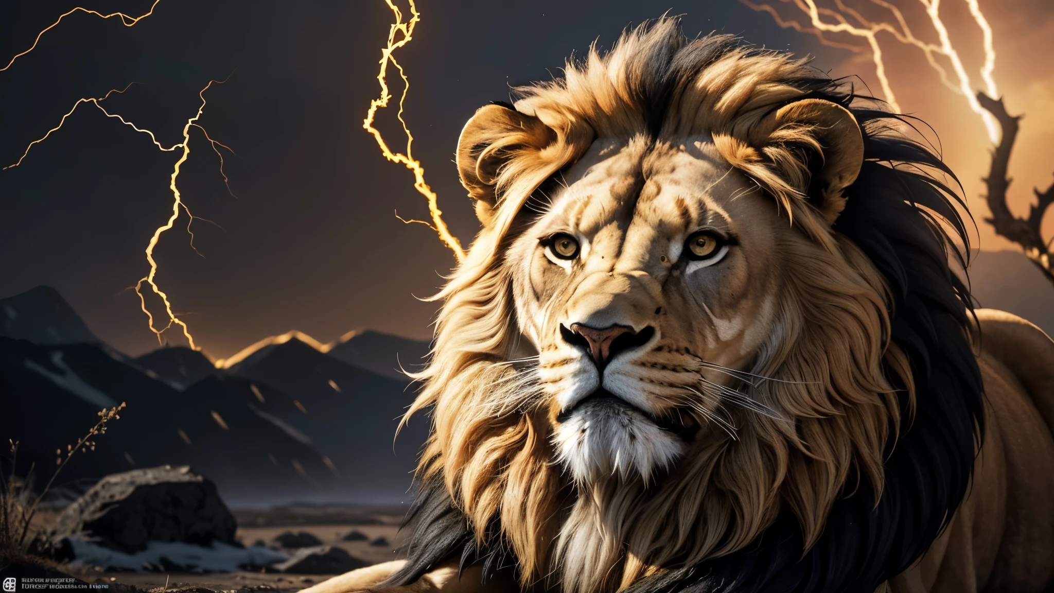 Lion, Divine Lion, naturals, naturals, ferocious, masculine, mighty, golden lion, Powerful Lion, beautiful nature, Great Realistic Lion, FullHD 8k, Light of sky, twilight, ferocious, Criatura ferocious, furious lion, Detailed Realistic Lion, Ultra Realistic HD Light, Photorealistic Detailed Shadows, UltraHD Photorealistic Definition, sunset night, Clear sky Sun, golden black, black andwhite, black and gold, detailed realistic face, 8k Detailed Realistic White Lion, ultrarealistic 8k |Energia de thunder realista detalhada, Strong Creature realista detalhada, Strong Creature, Lion macho, Rendering, Fotorrealista 8k, UltraHD Alta definição 8k, Detailed Realistic 16k, Nitidez Fotorrealista 8k, 16K photorealistic textures, Contraste Fotorrealista 8k, Sombras Fotorrealistas 8k, Luzes Fotorrealistas 8k, Detailed Realistic Sunset, Detailed Realistic Lion Face, Detailed realistic light, detailed textures, thunder, detailed shadows, detailed colors, Celestial Electricity, Golden thunder, Lion realista, Ultra Realistic 16k, Realistic 16k, Realistic 16k sharpness, 16K photorealistic textures, 16K realistic colors, powerful creature, Majestic power, Power of Heaven, Great Divine, detailed contrast, realistic contrast, high resolution, detailed colors, fire, villany, divine creature, 8k, realistic detailed, 16K, 8k, High definition, detailed contrast, realistic contrast, high resolution, detailed colors, fire, villany, divine creature, realistic detailed, posh, chic