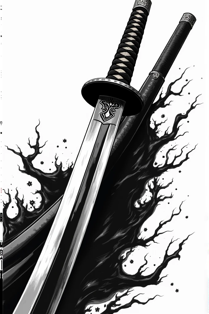 A katana in black and white anime style only