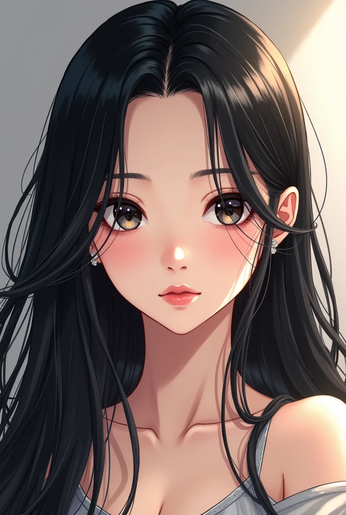 Korean style black hair beauty anime front