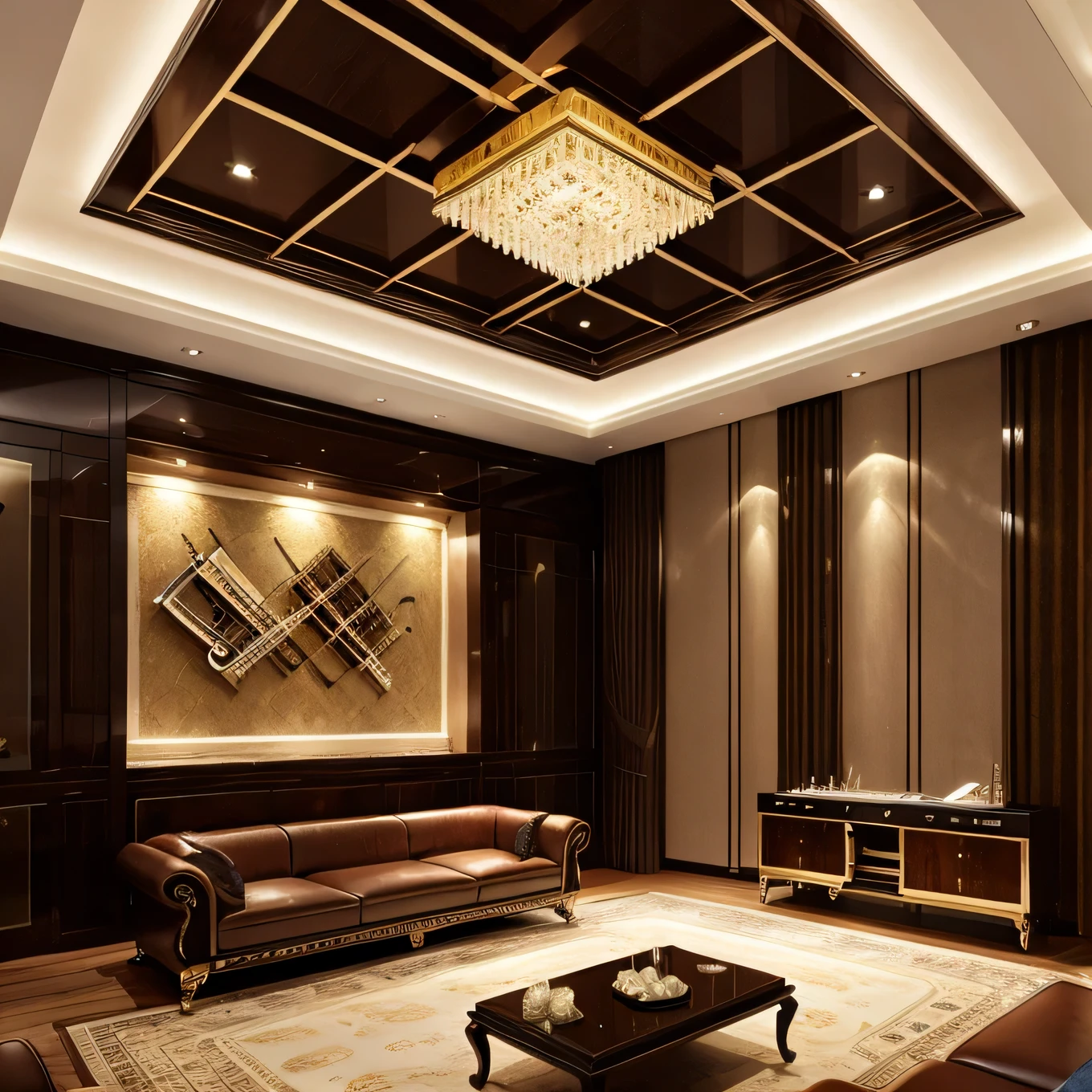 Very beautiful luxury room with music instruments very lightning with very big frame