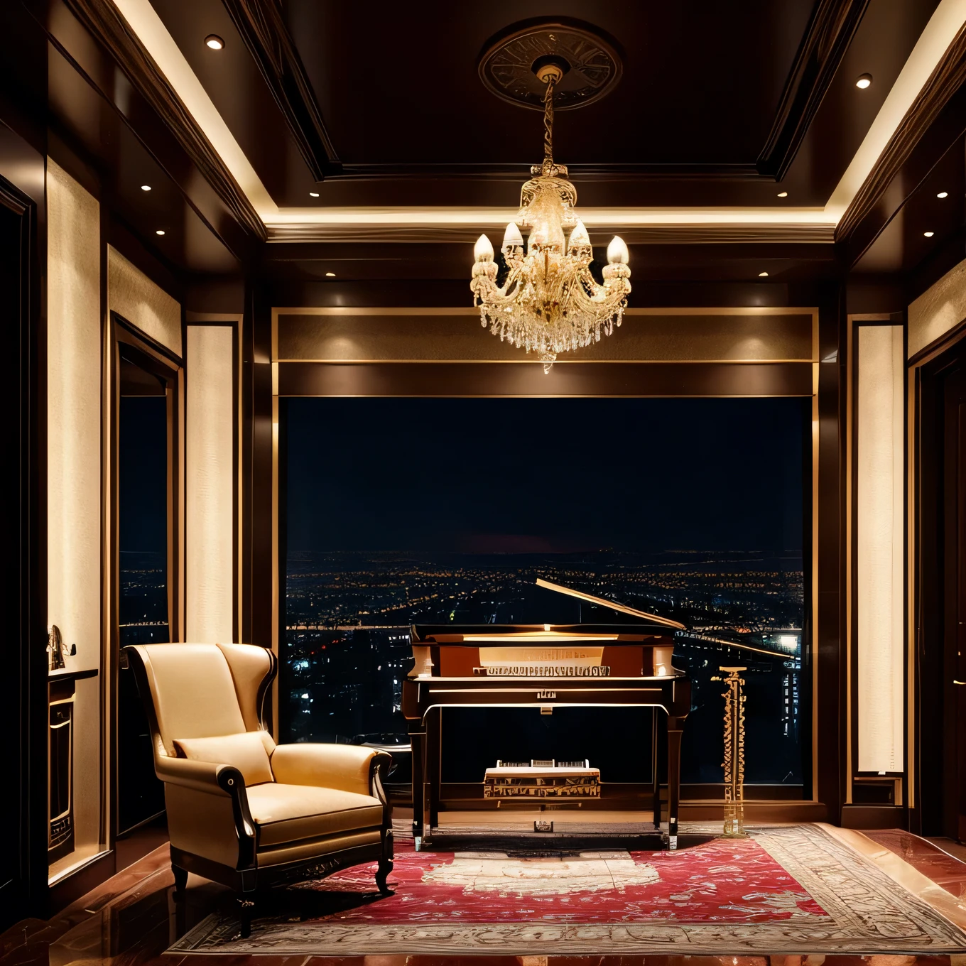 Very beautiful luxury room with music instruments very lightning with very big frame