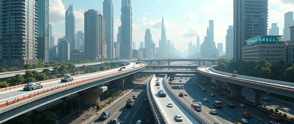 Traffic management and flyovers and roads of city after 2047