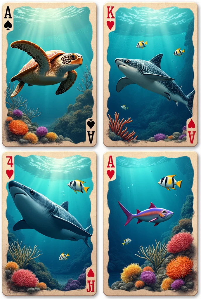 4 cards of aquatic animals

