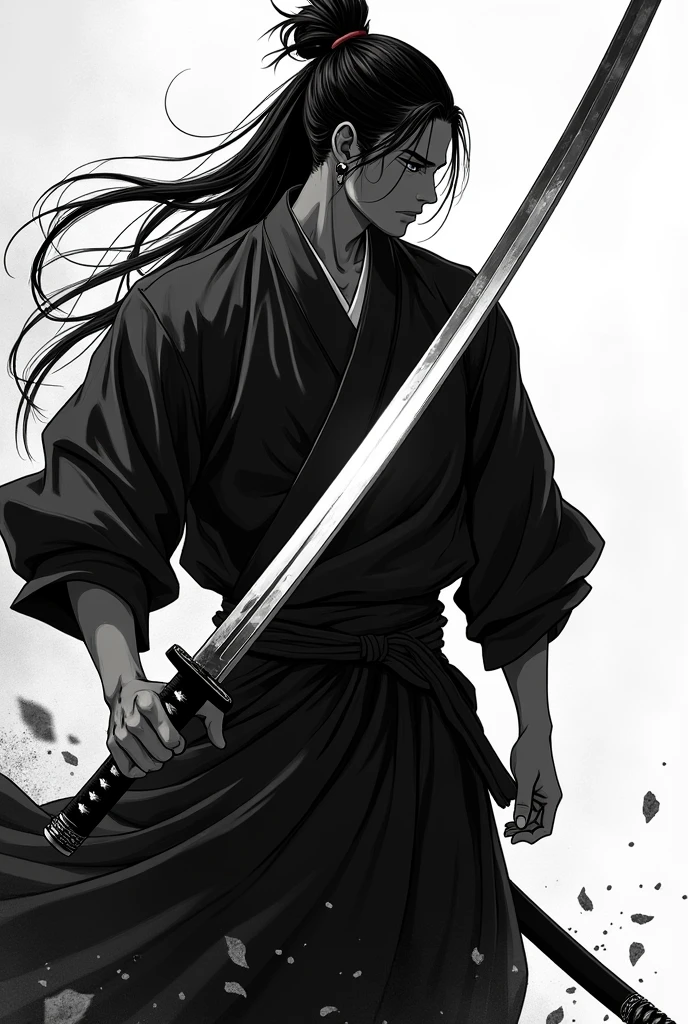 A katana in black and white anime style only