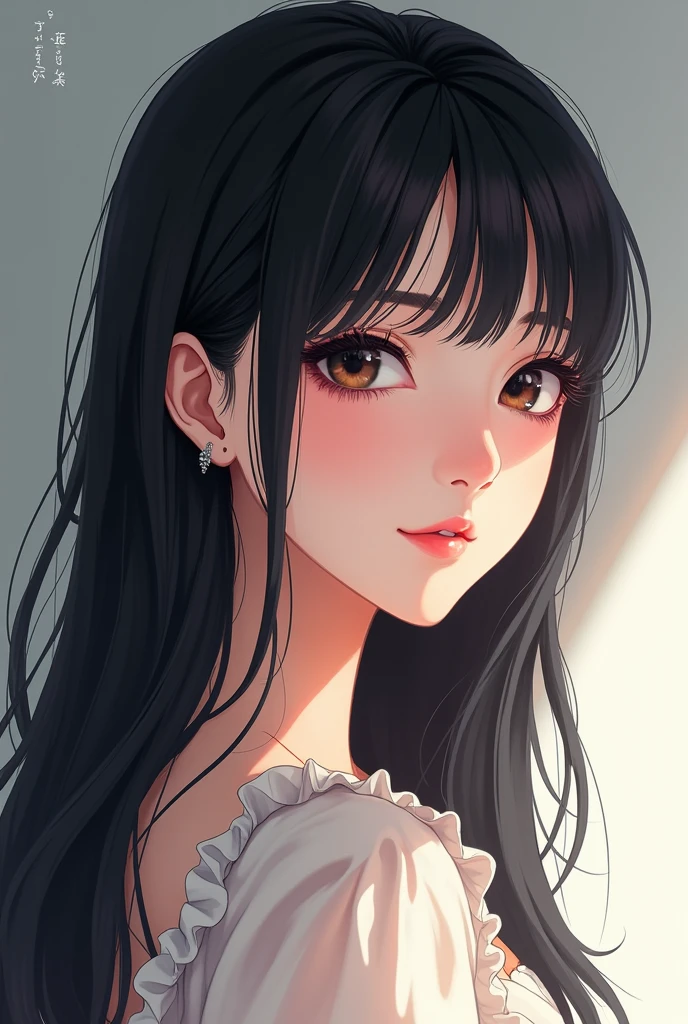 Korean style black hair beauty anime front clear